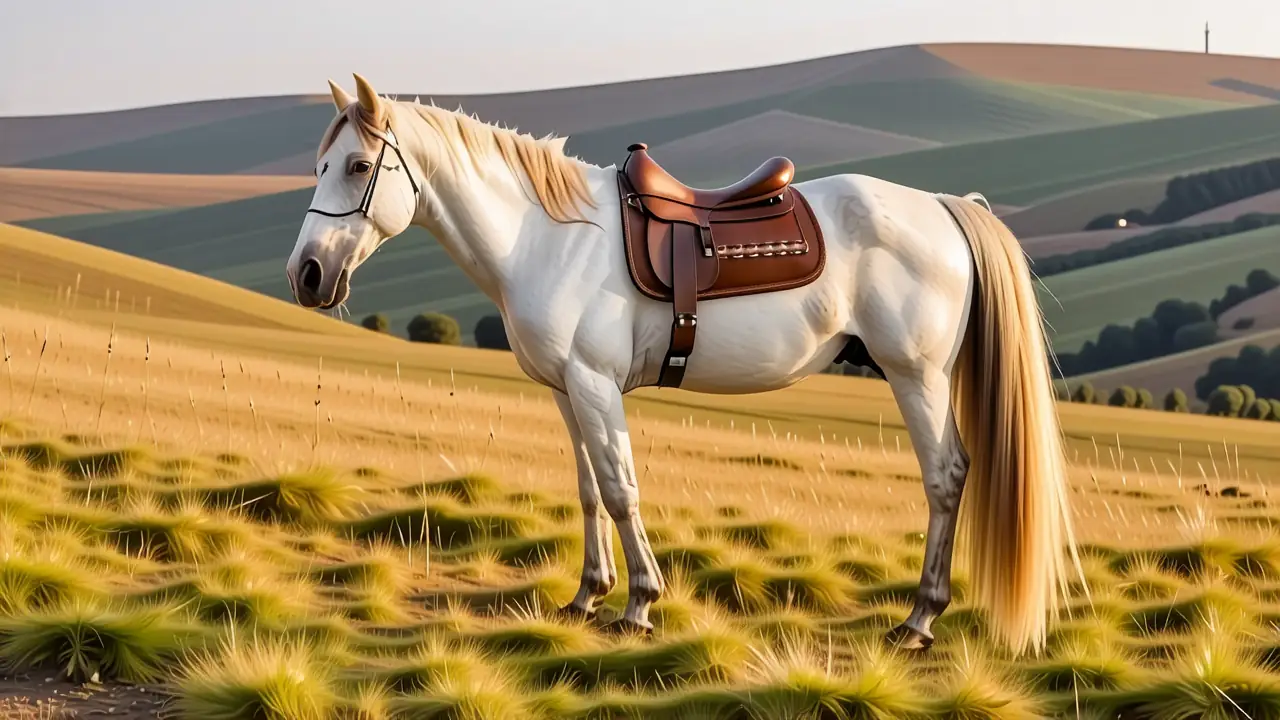 Caballo Perlino: Origen, Características y Cuidado 1 Un caballo perlino pastorea en Andalucía