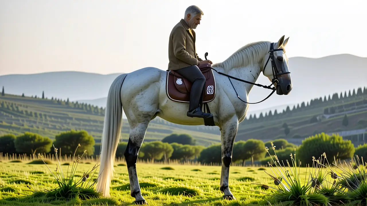 Un hombre español contempla su caballo
