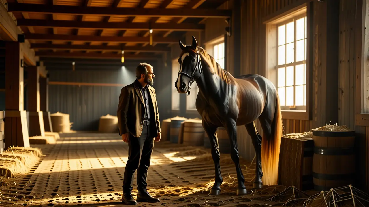 Un hombre pensativo observa al caballo