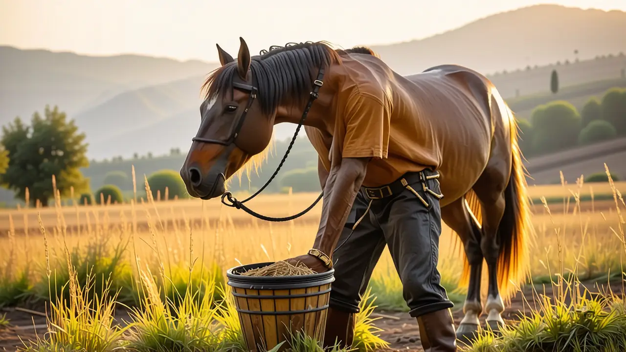 Un hombre pensativo contempla el caballo en España