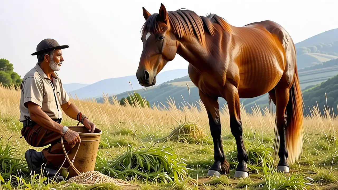 Un hombre español contempla su caballo