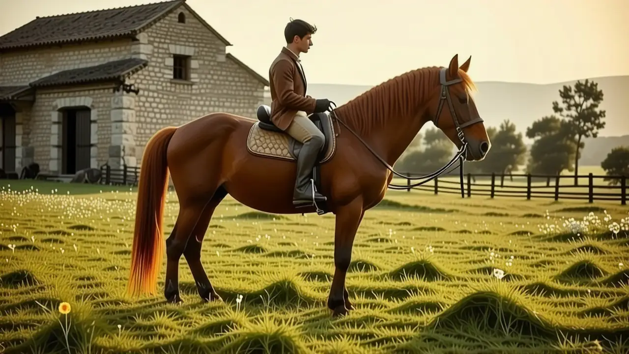 Caballos que comen: Alimentación ideal del caballo 1 Un jinete español contempla su caballo