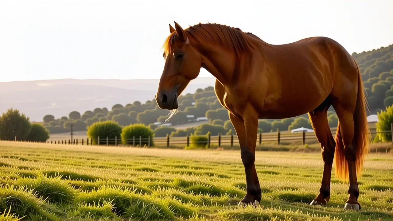 Un hombre español observa un caballo dorado