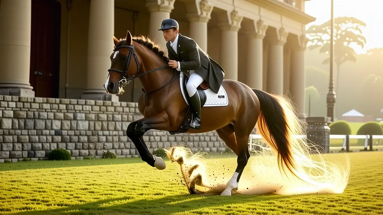Un jinete español poderoso salta en luz