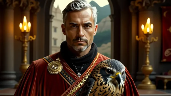 Un hombre noble observa un halcón