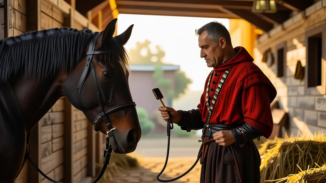 Un jinete español contempla su caballo