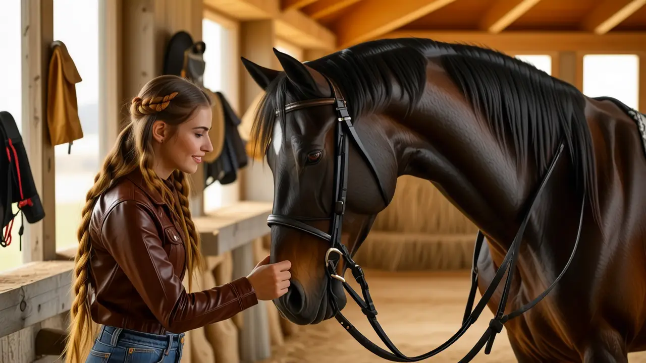 Lucie acaricia al caballo en luz dorada