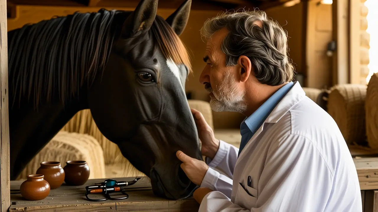 Un veterinario examina un caballo en España