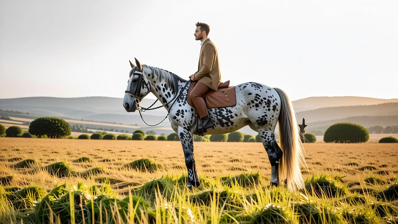 Caballo español tranquilo en la luz dorada