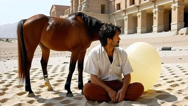 Dali-esque hombre contempla el desierto sereno