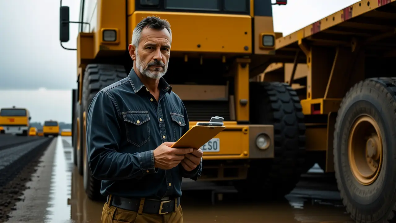 Un hombre español contempla un camión