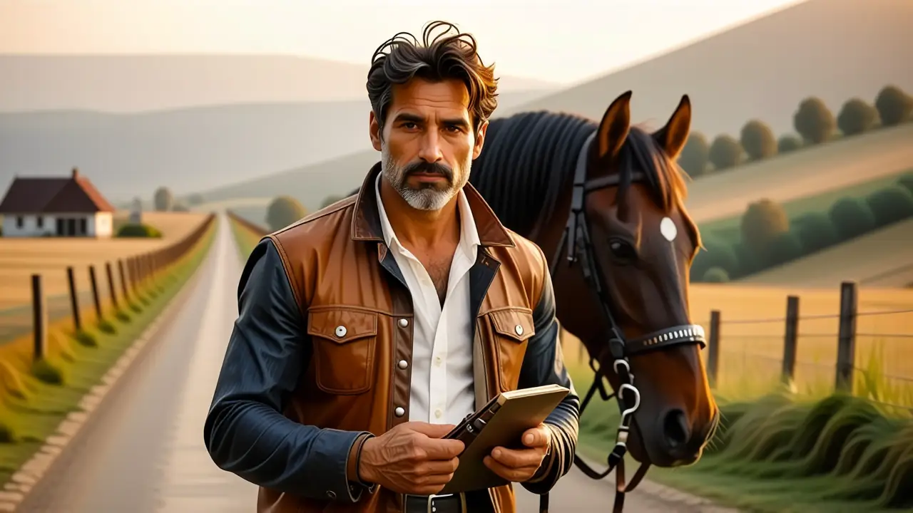 Un hombre serio sostiene un logbook rural