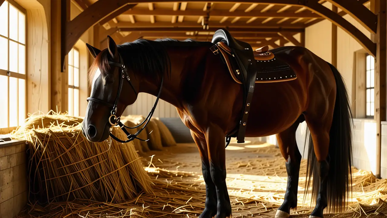 Un jinete español preocupado observa su caballo