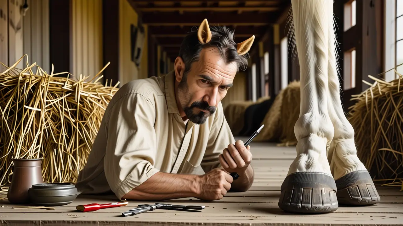 Un veterinario examina un caballo en establo