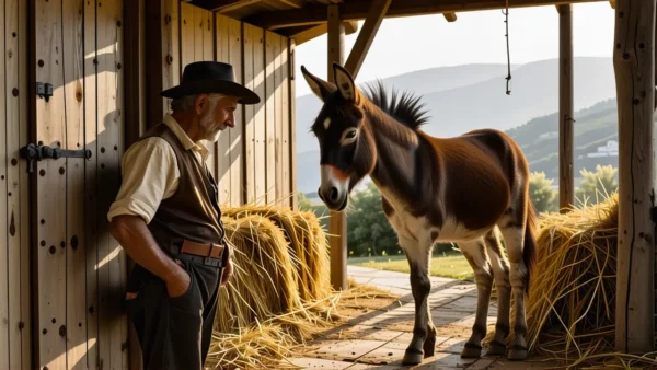 Un realista español observa un caballo en Menorca