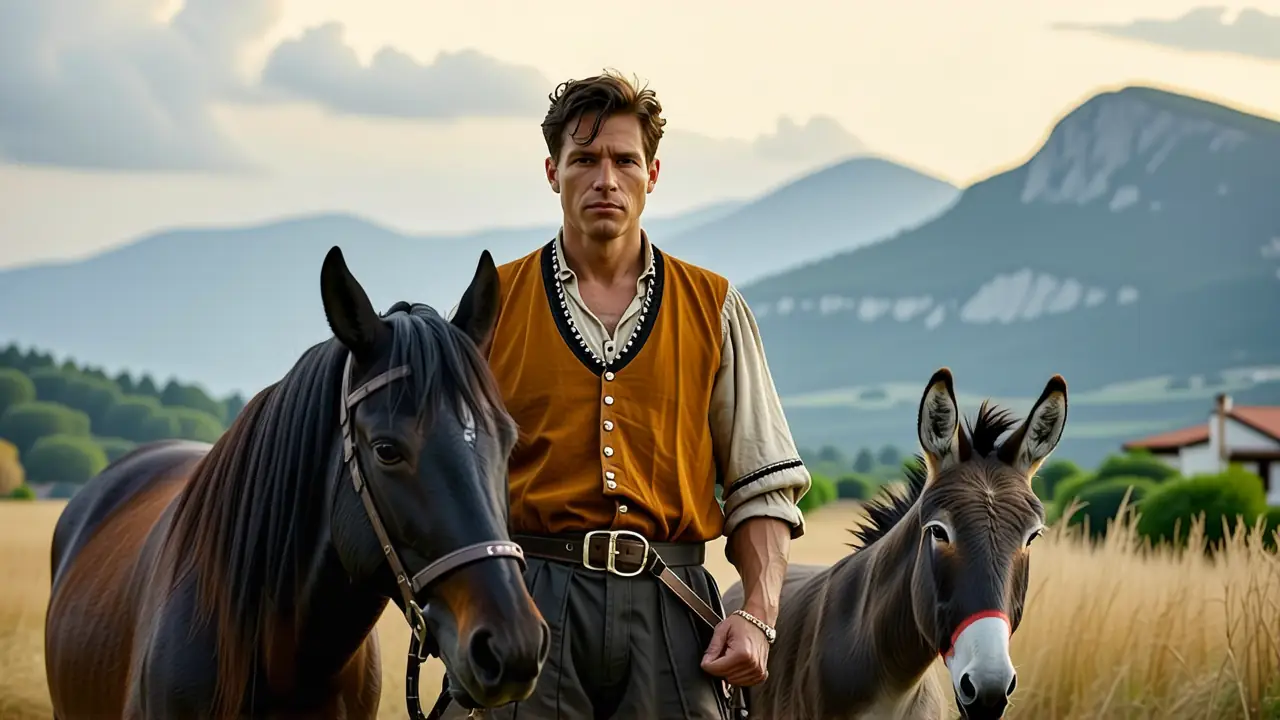 Un hombre español contempla su caballo