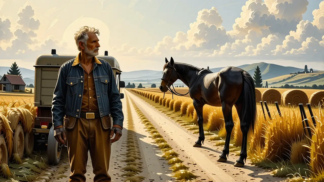 Un hombre pensativo observa la campiña española