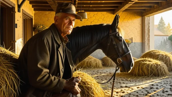 Un hombre español contempla su caballo