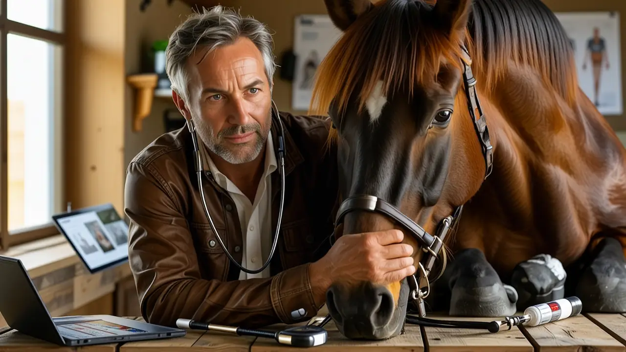 Un veterinario examina a un caballo herido