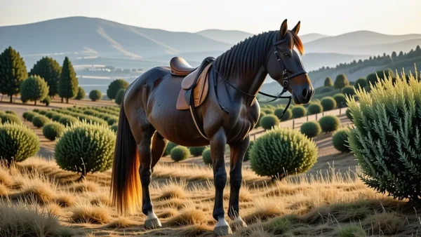 Un hombre pensativo monta su caballo en Andalucía
