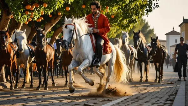 Un gitano español domina caballos en Granada