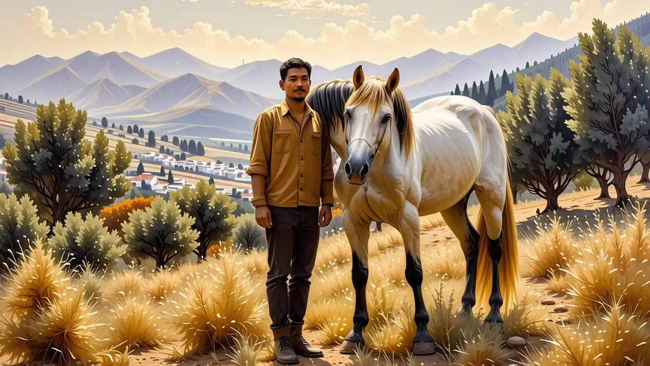 Un hombre pensativo observa su caballo en Granada