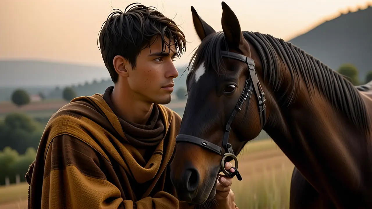 Un joven español realista toca un potro