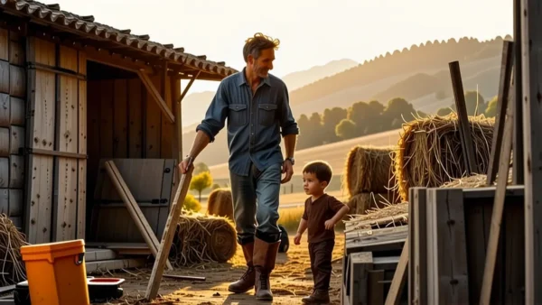 Un hombre ayuda a un aprendiz en la España rural