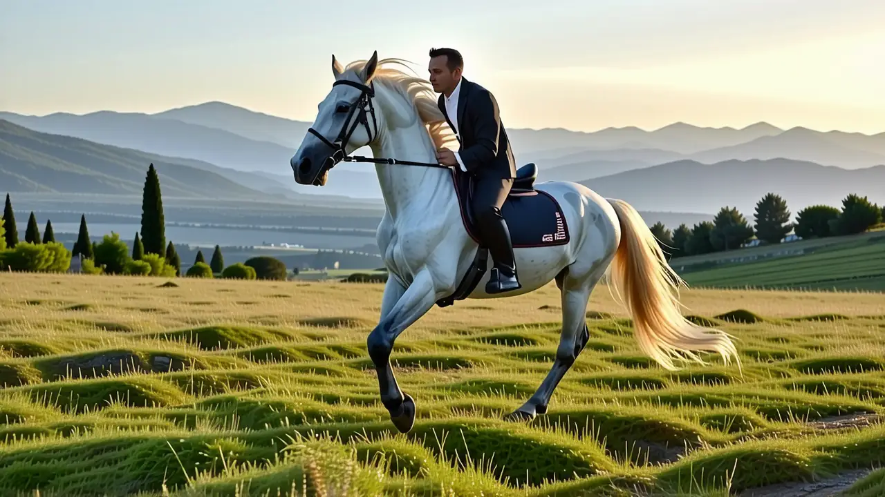 Un hombre español contempla su caballo en la luz dorada