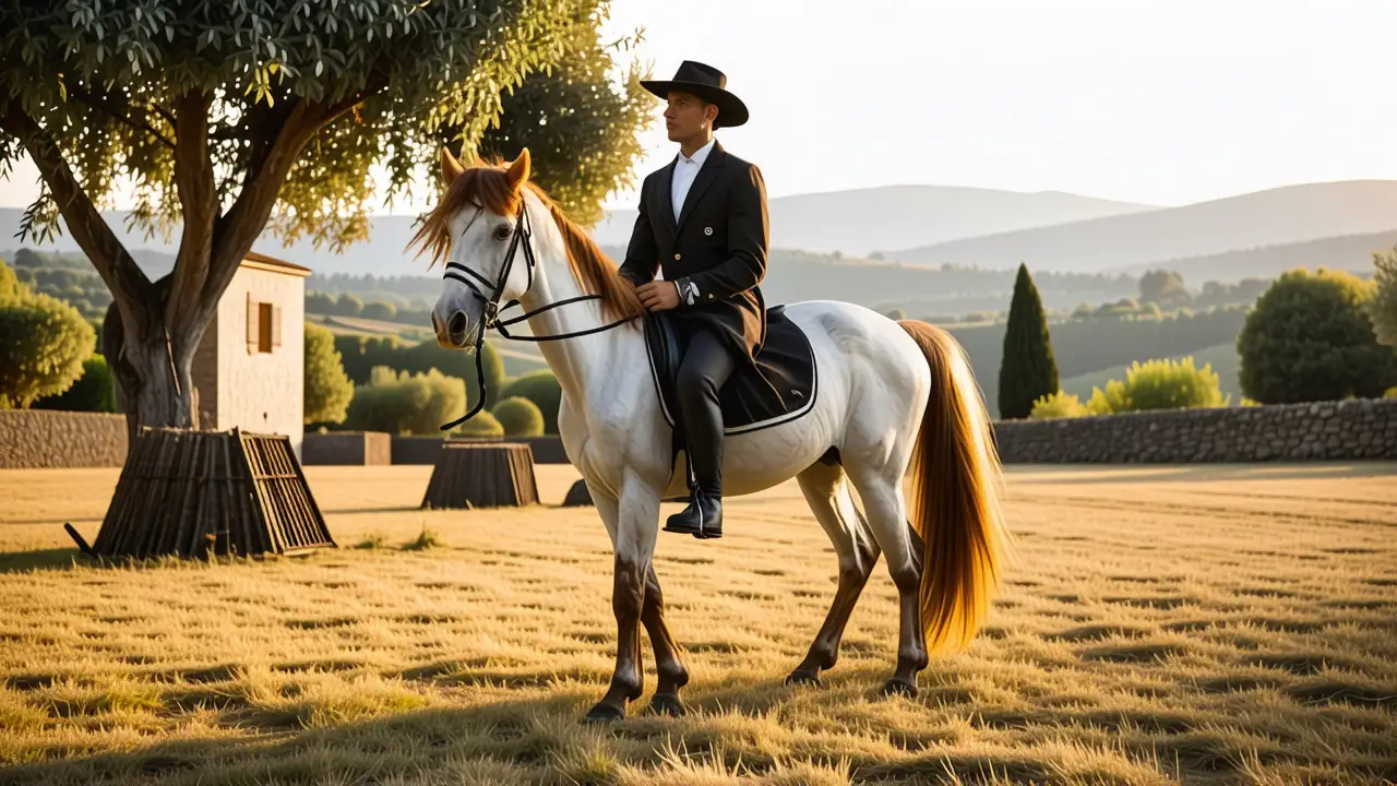 Un jinete español realista domina su caballo