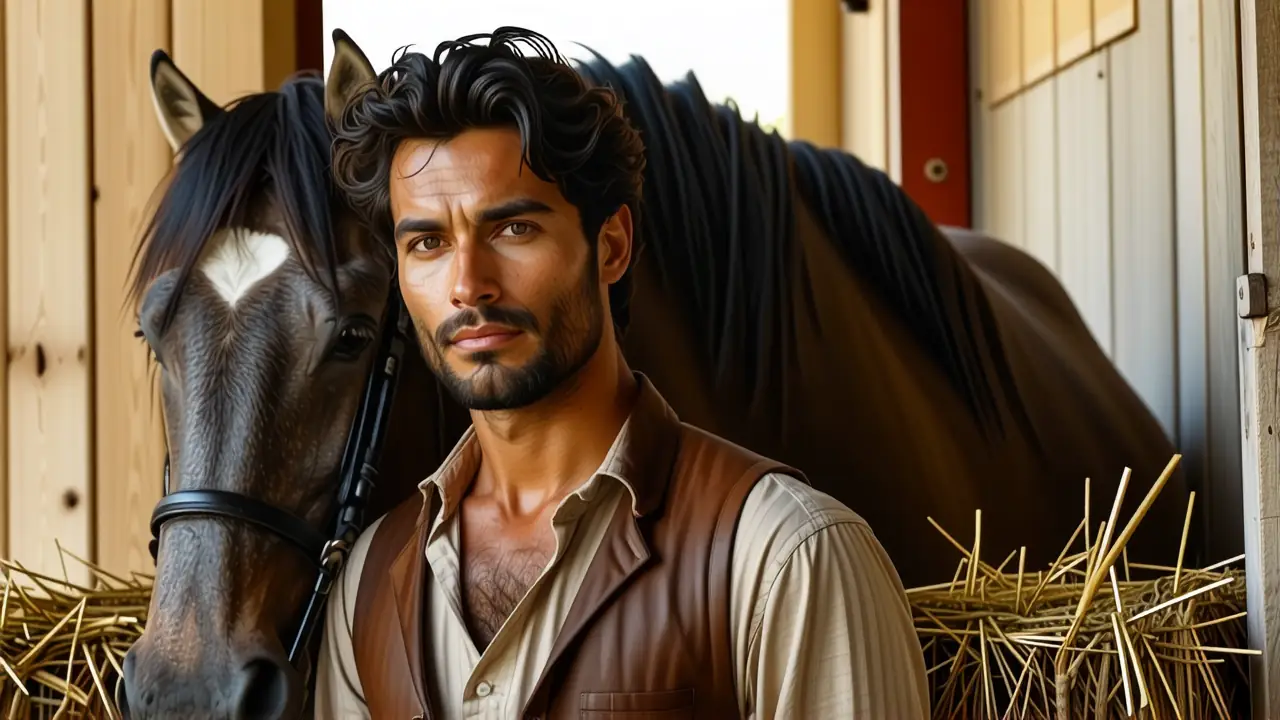 Un hombre español contemplativo en establo