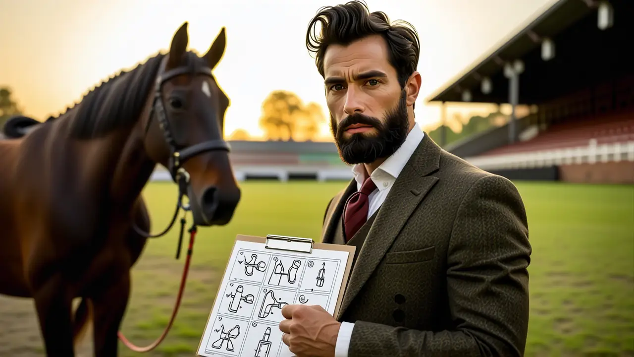 Un hombre serio examina diagramas bajo luz dorada