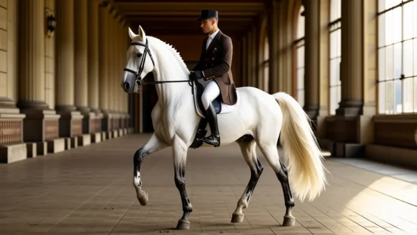 Rodeador elegante monta caballo en arena dorada