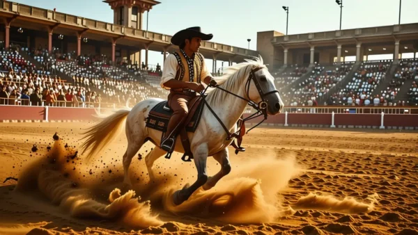Un vaquero español confiado monta caballos en Madrid