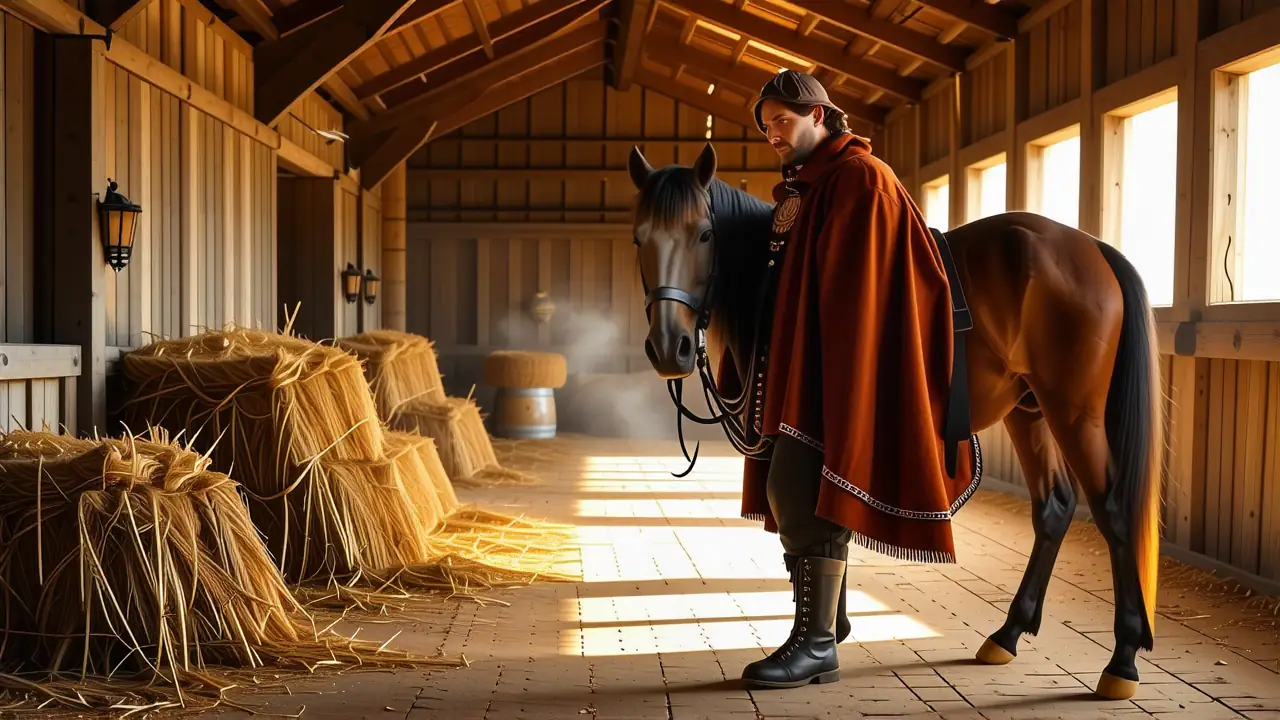 Un hombre español realista observa un potro