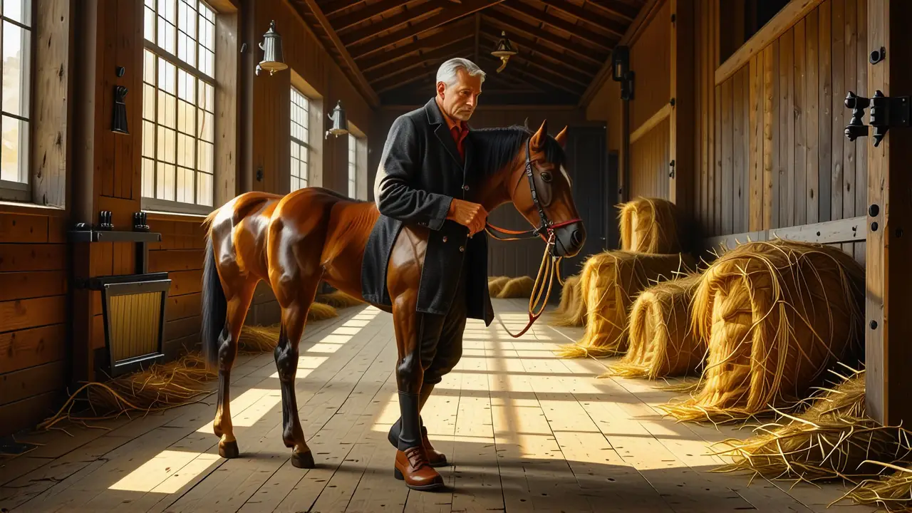 Un hombre pensativo observa un potro