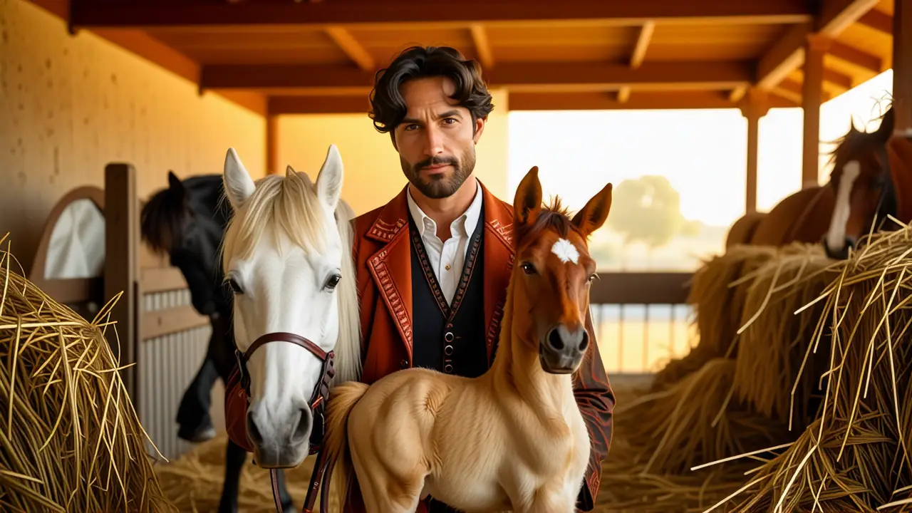 Un hombre español contempla su potro