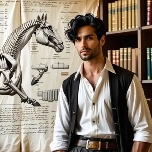 Un hombre pensativo estudia anatomía en sombras