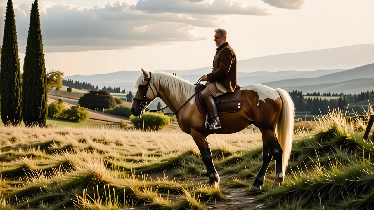 Un jinete español realista observa la campiña