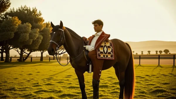 Un jinete español elegante monta su caballo