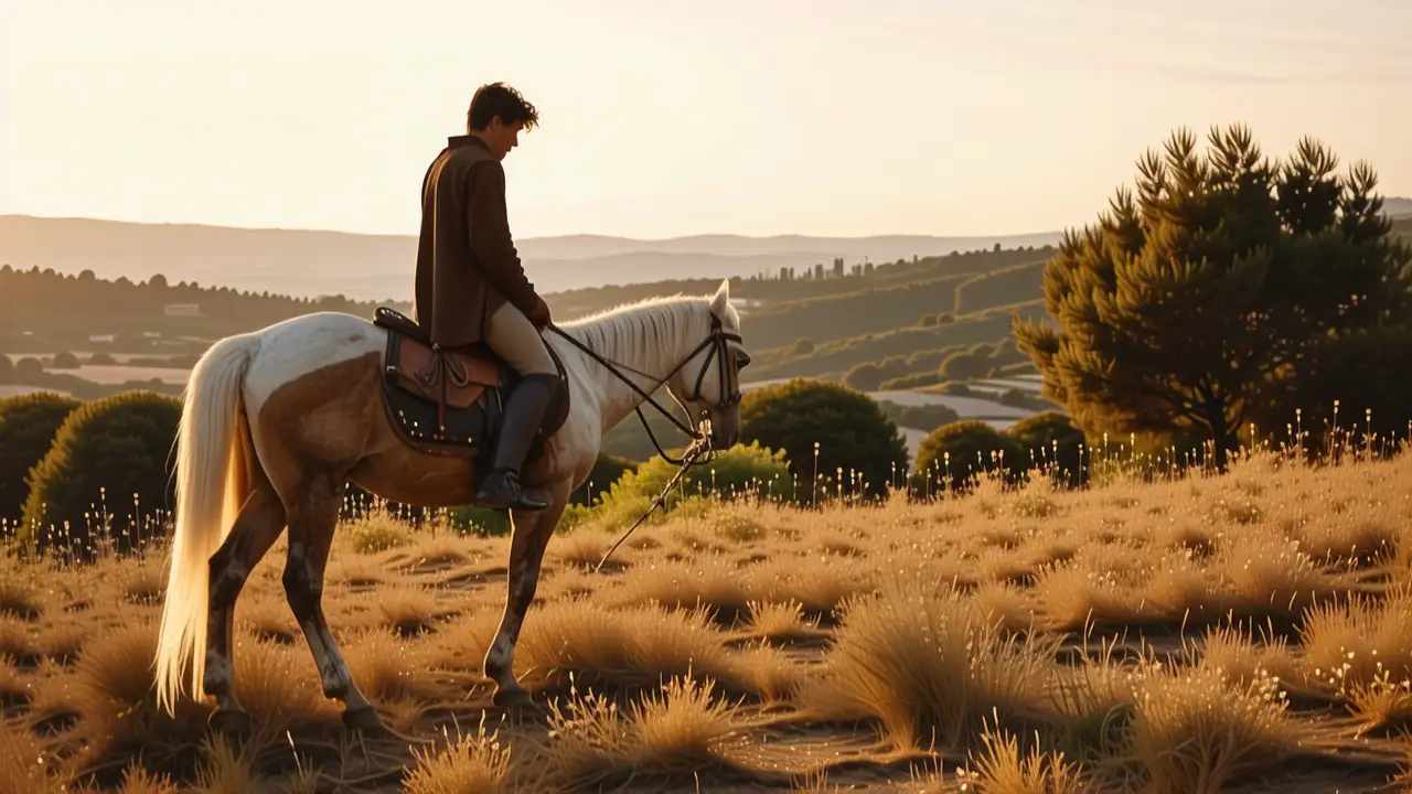 Un caballo español joven domado en paisaje