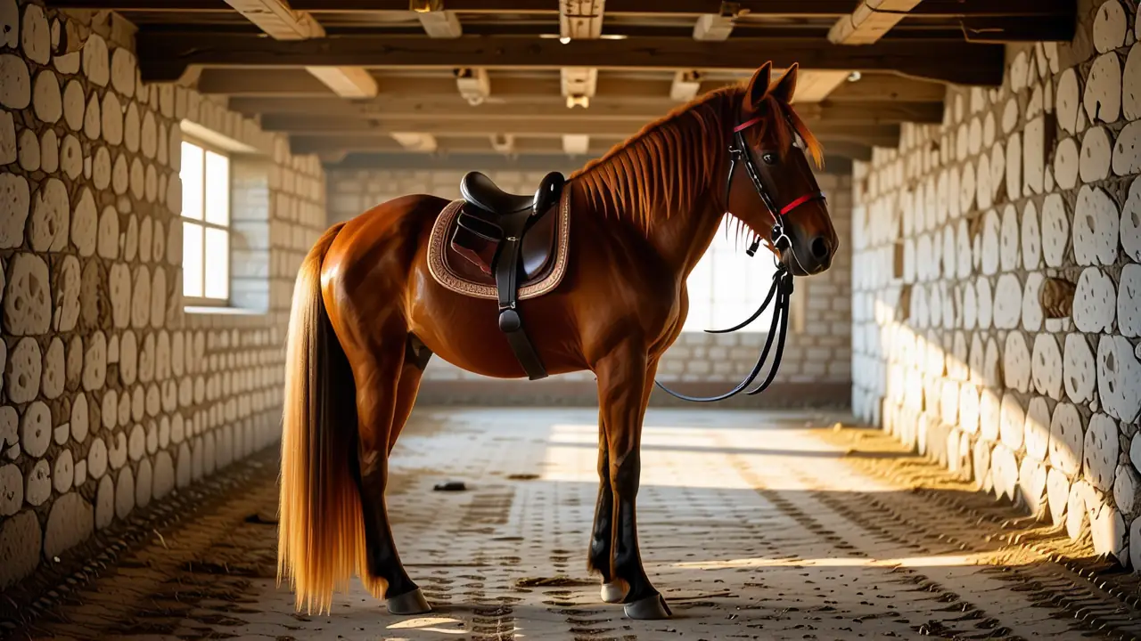 Un caballo español joven observa en calma