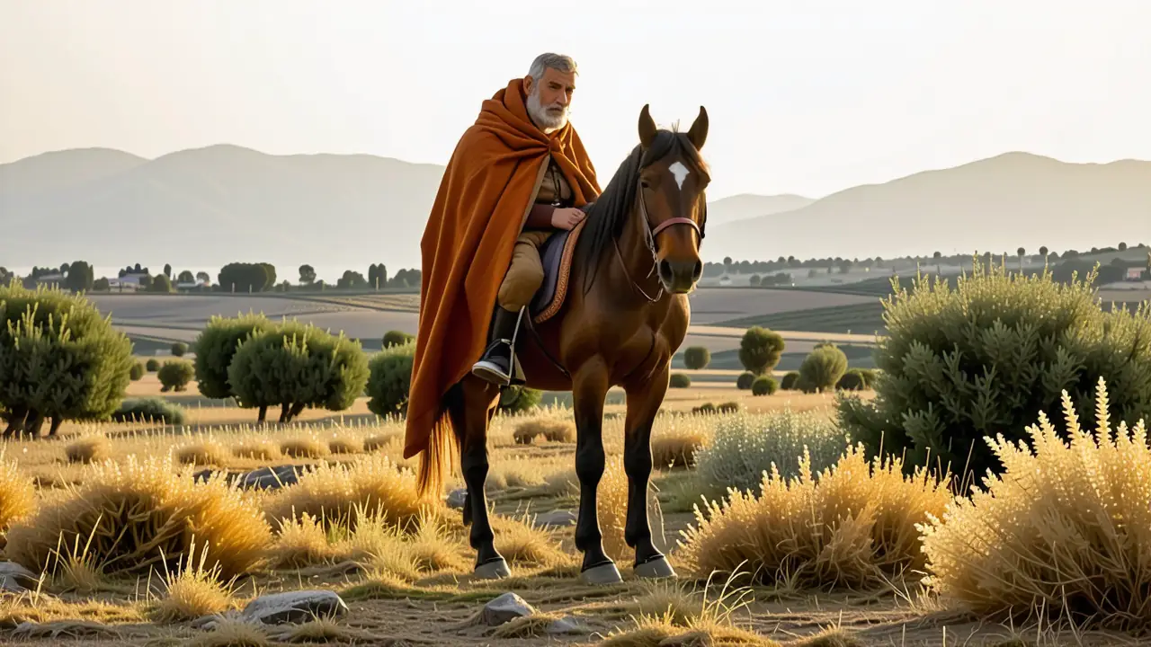 Un hombre anciano contempla su caballo en España