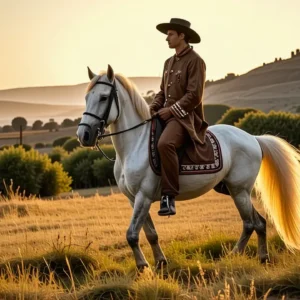 Un jinete español domina su caballo en España