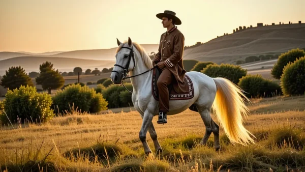 Un jinete español domina su caballo en España