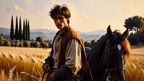 Un jinete español contempla campos toscanos