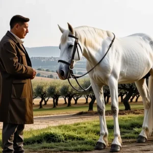 Un jinete español domina su caballo blanco