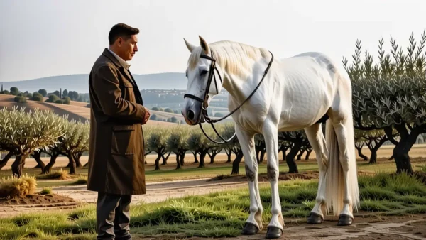 Un jinete español domina su caballo blanco