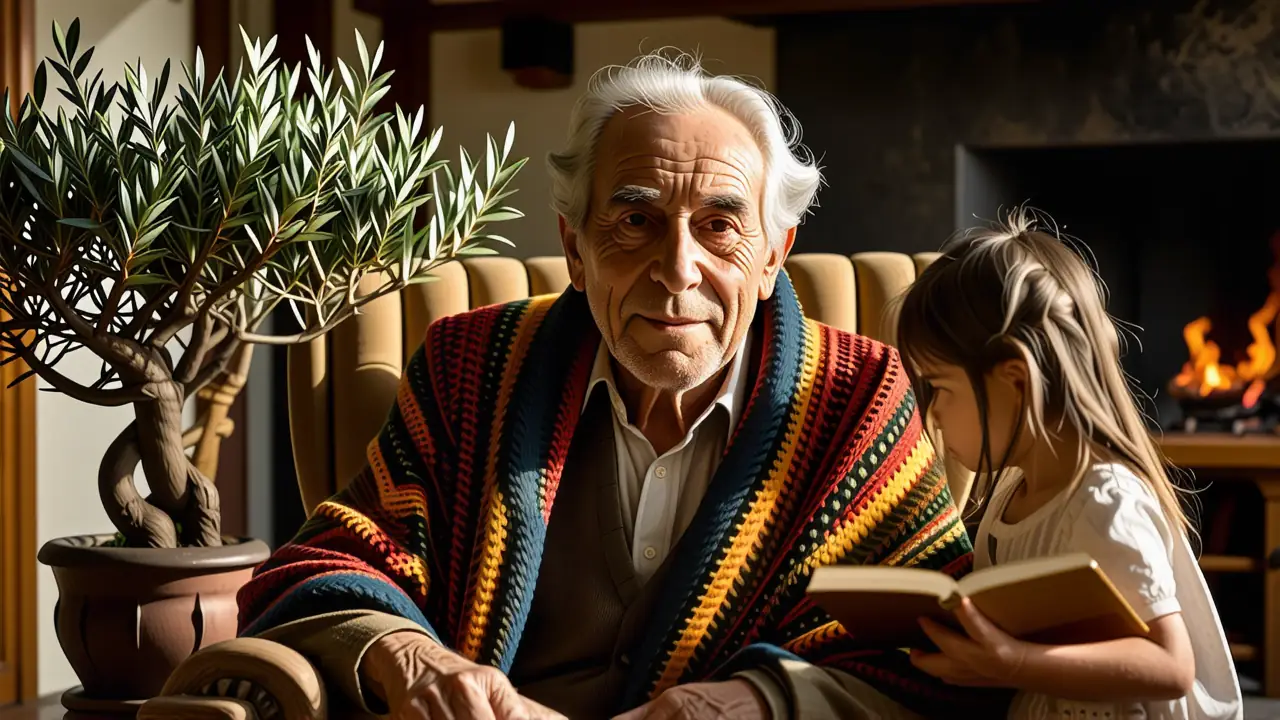 Un anciano amable lee en casa