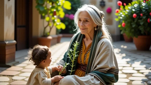 Una anciana española sonríe en luz dorada